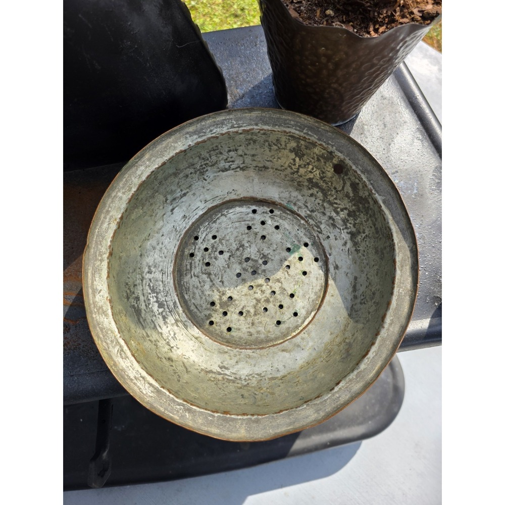 Antique Metal Strainer Primitive Farmhouse Colander Rustic Tin Kitchen Decor 10"